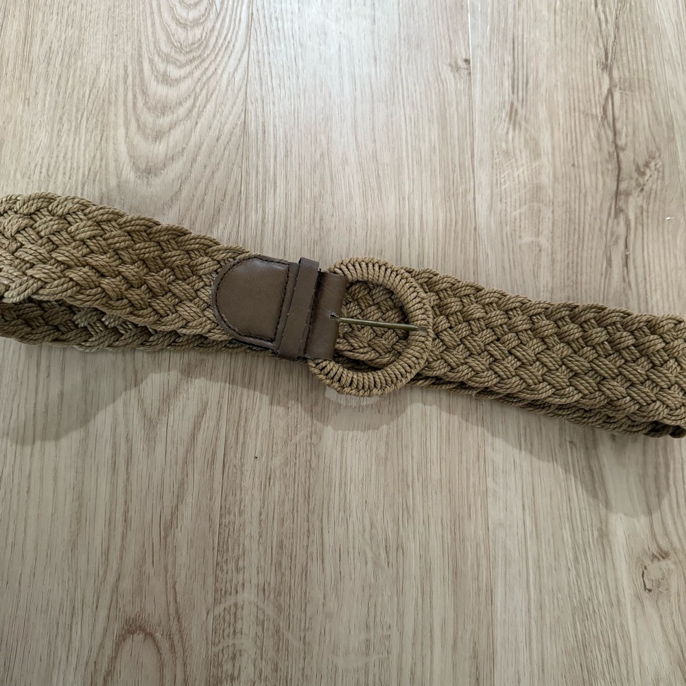 Braided Tan Waist Belt with Round Buckle